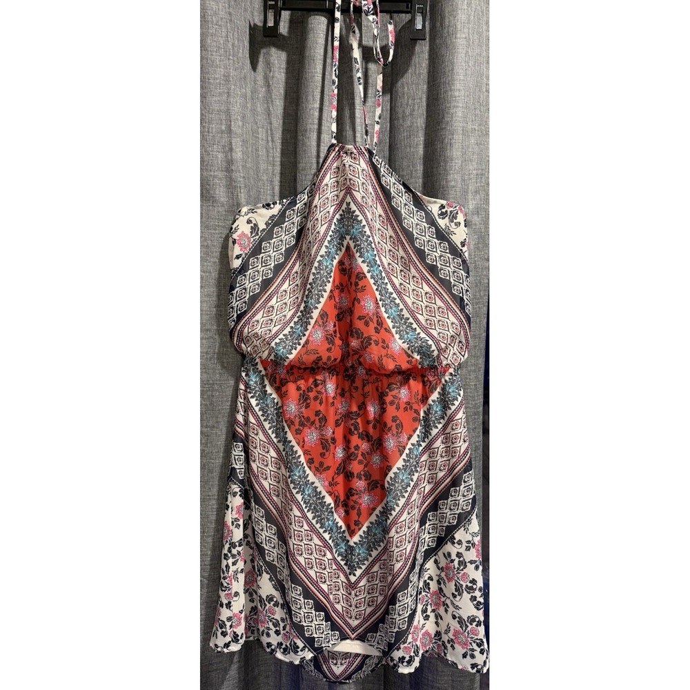 Express Boho Floral Halter‎ Mini Dress Elastic Waist Size Large Lined EUC